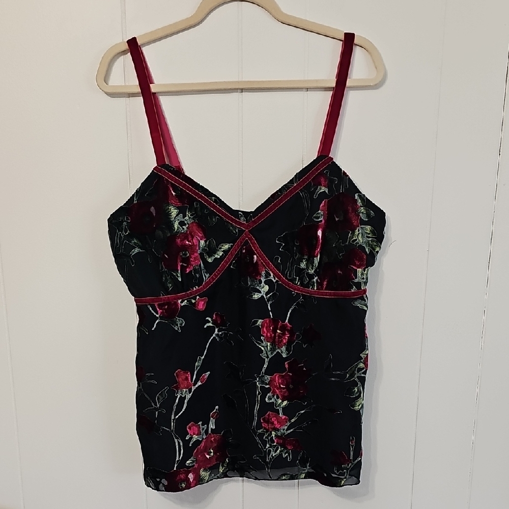 Massimo Black and Red Floral Tank Top